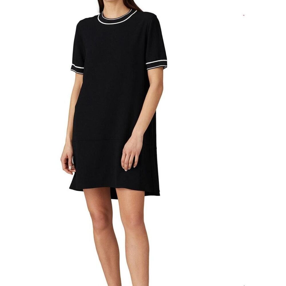 rag & bone Thatch Crepe Shift Dress - Black with White Trim - Size L